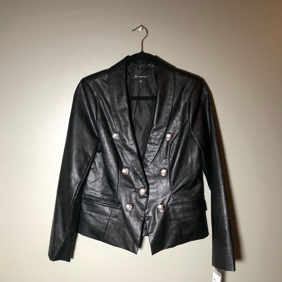 NWT INC Faux Leather Blazer Black Jacket Size PM - Picture 5 of 7